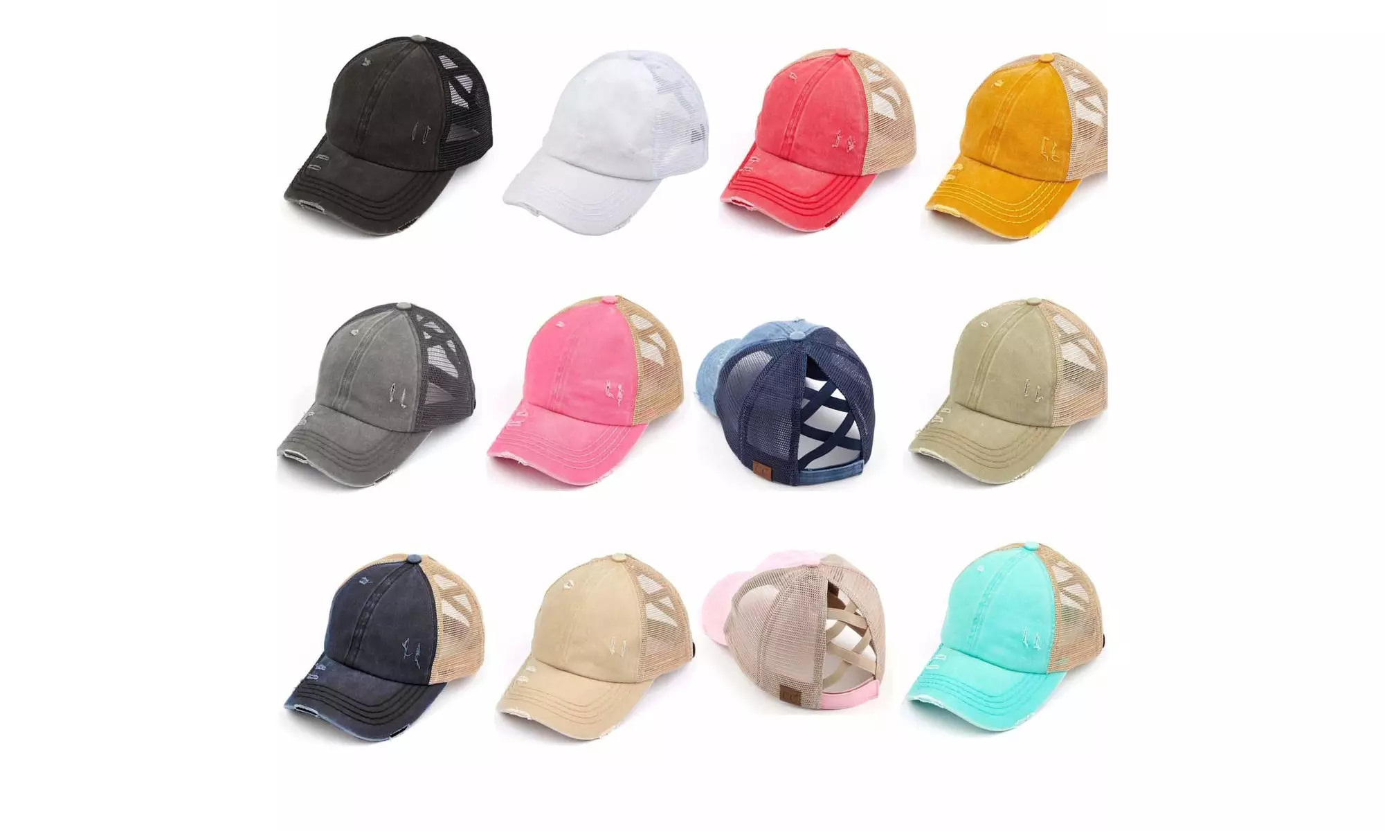 CC Pony Cap Distressed Criss Cross Pony Cap with Mesh Back - Primary Image
