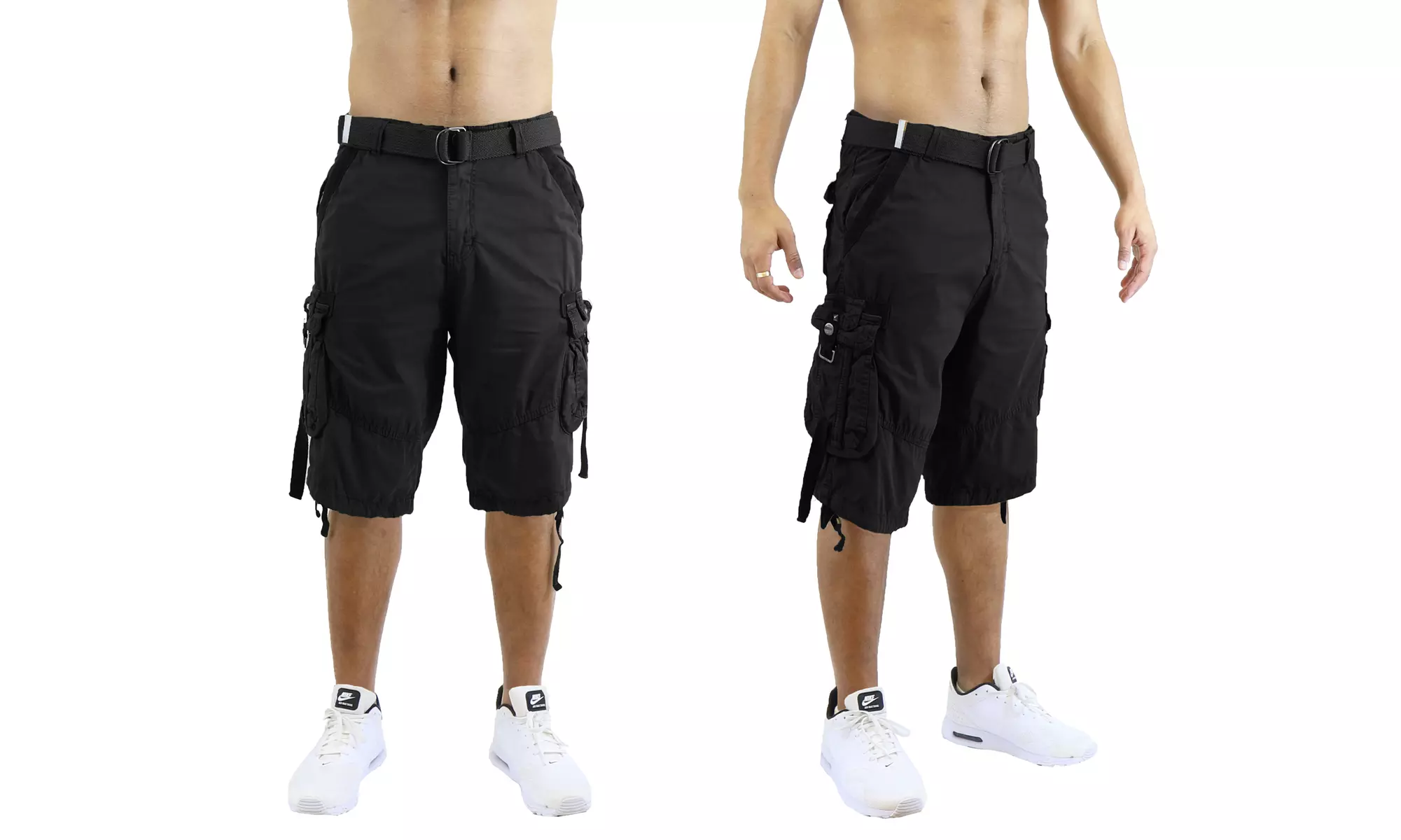 Men's Distressed Belted Cotton Cargo Utility Shorts (Sizes, 30-44)