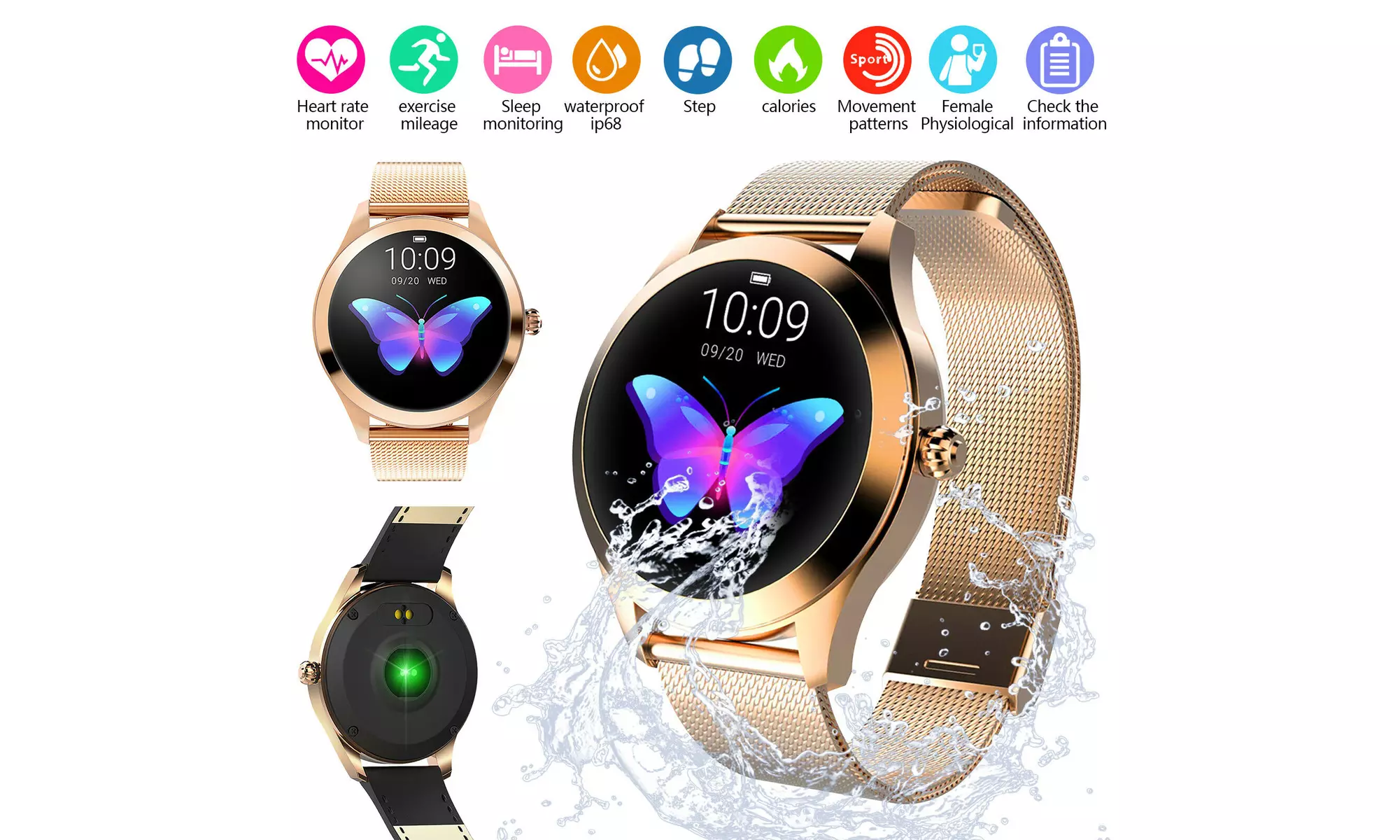 USA Women's Smart Watch Waterproof Heart Rate Pedometer for Android iOS&Apple - Primary Image