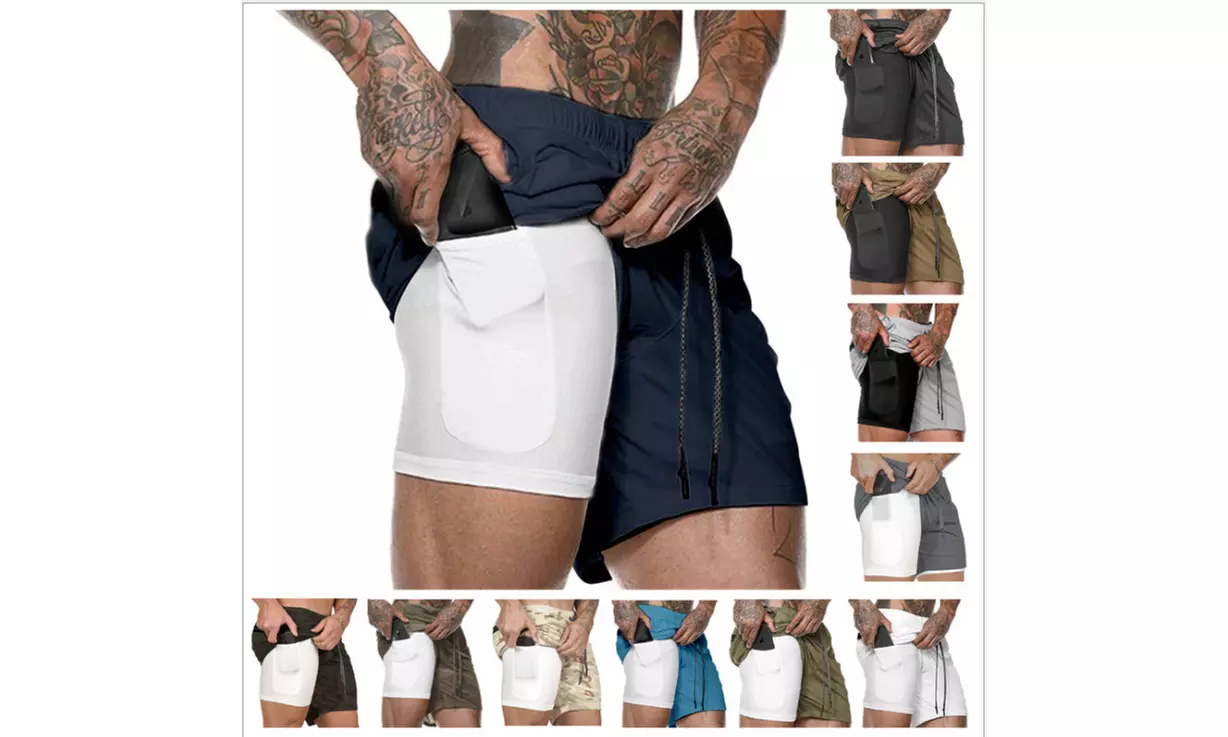 11Colors Men 2-in-1 Running Shorts Athletic Shorts With Inner Compression Short  - Primary Image