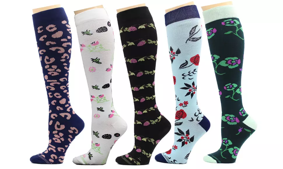REXX Women's Patterned Knee-High Compression Socks (3 or 5 Pairs) - Second Medium