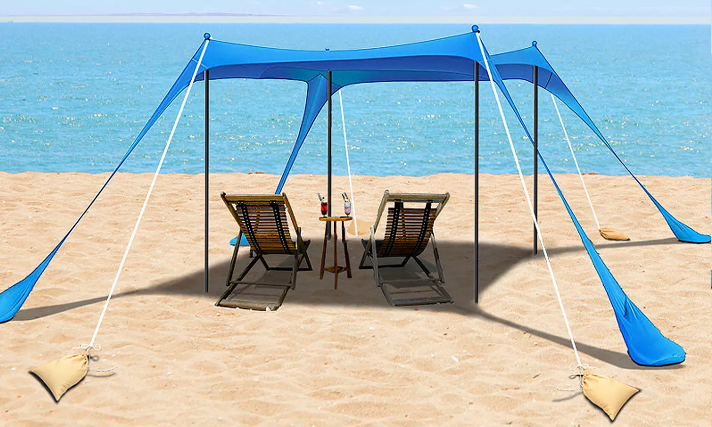 LakeForest 10x10ft UPF 50-Plus Beach Canopy Tent Sun Shelter with Sandbags