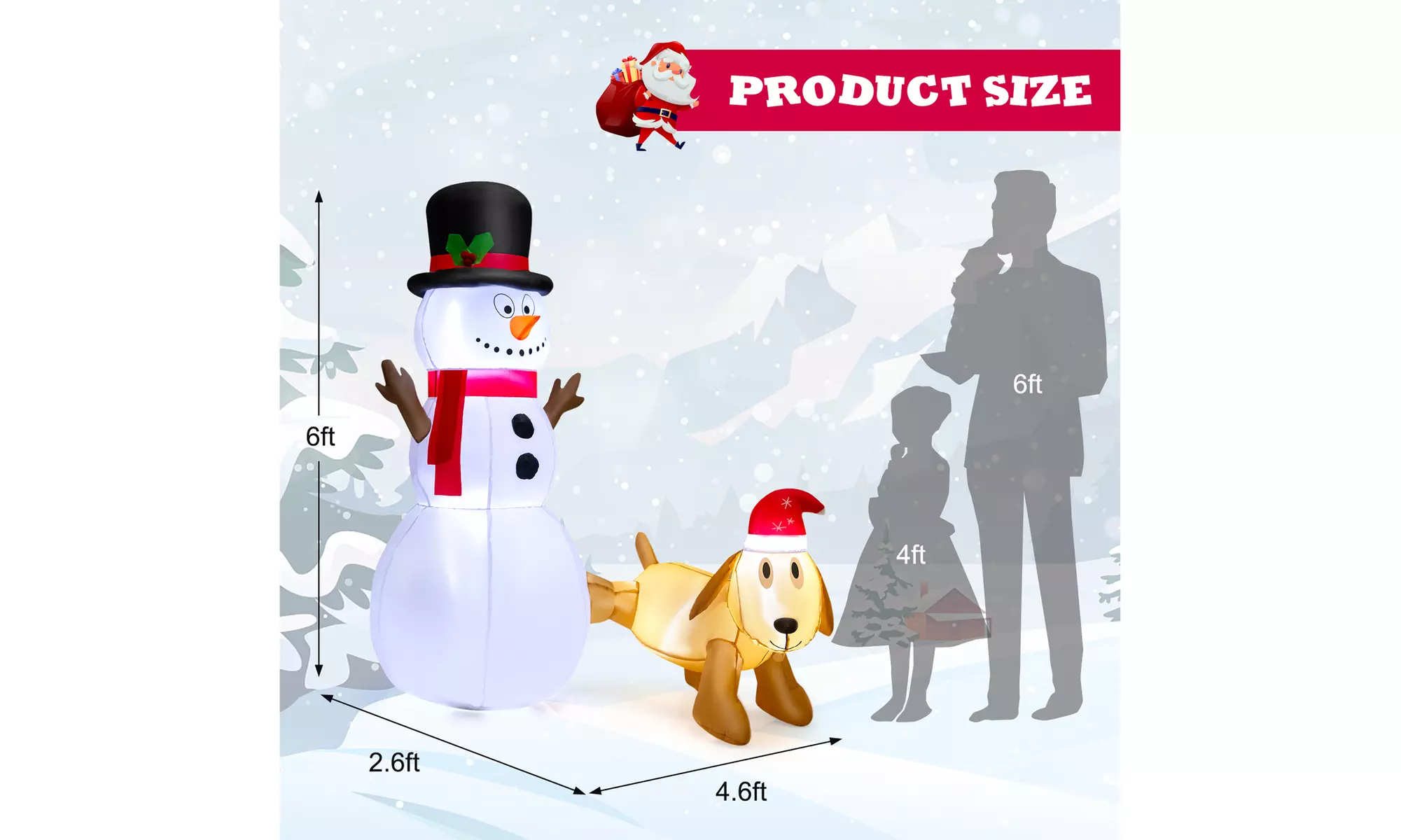 Costway 6 FT Tall Inflatable Snowman and Dog Set Christmas Decoration LED Lights