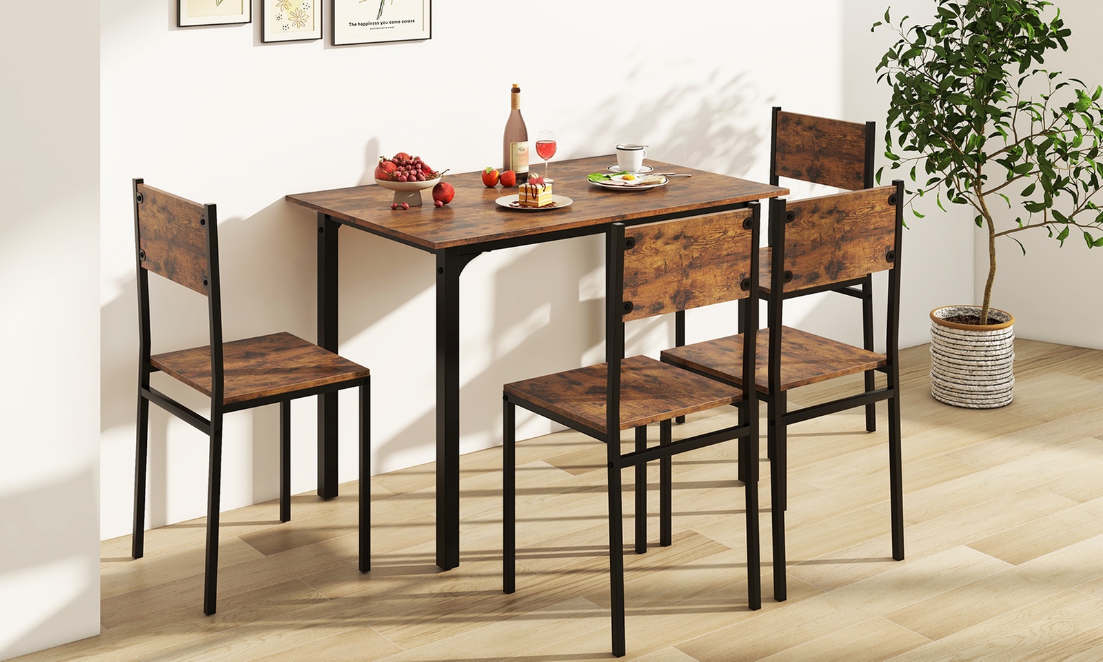 Costway 5 Piece Dining Table Set Industrial Style Kitchen Table & Chairs for 4
