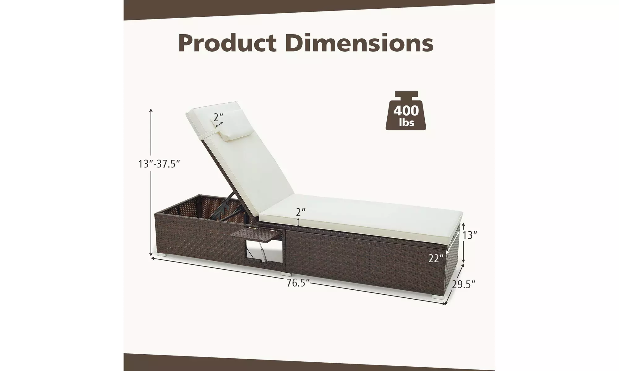Costway Patio Chaise Lounge with 6-level Backrest, Comfy Seat Cushion & Headrest