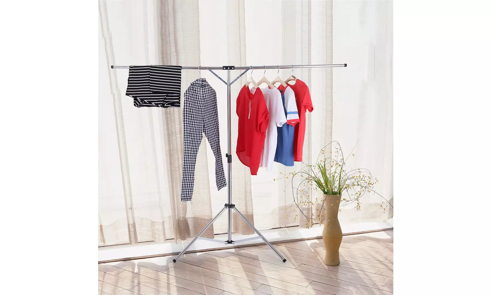Foldable Laundry Clothes Drying Rack Adjustable High Capacity Stainless Steel - Primary Image
