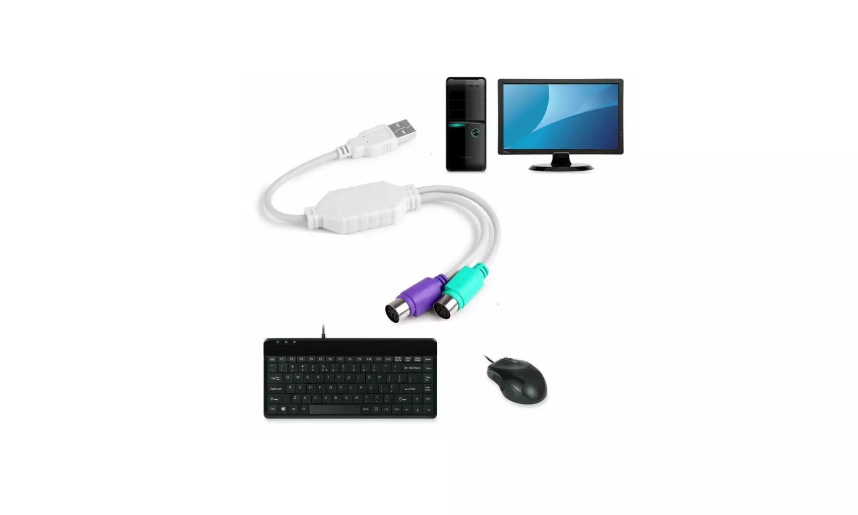 US 2-4 Pack Dual PS/2 Female to USB Adapter Mouse Keyboard Male Cable Converter