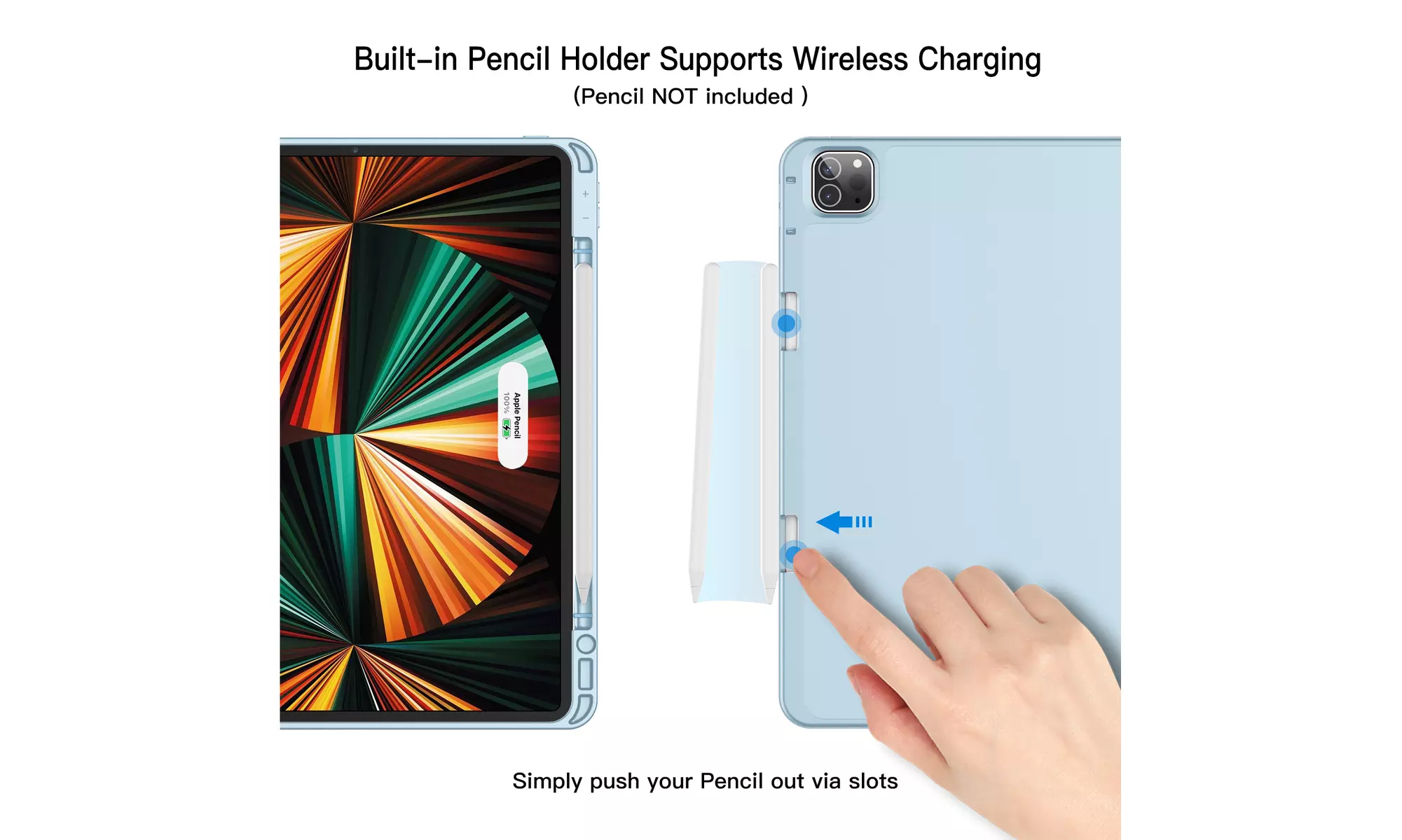 iPad Pro 12.9'' (2022/2021) Case with Pencil Holder, Support 2nd Pencil Charging