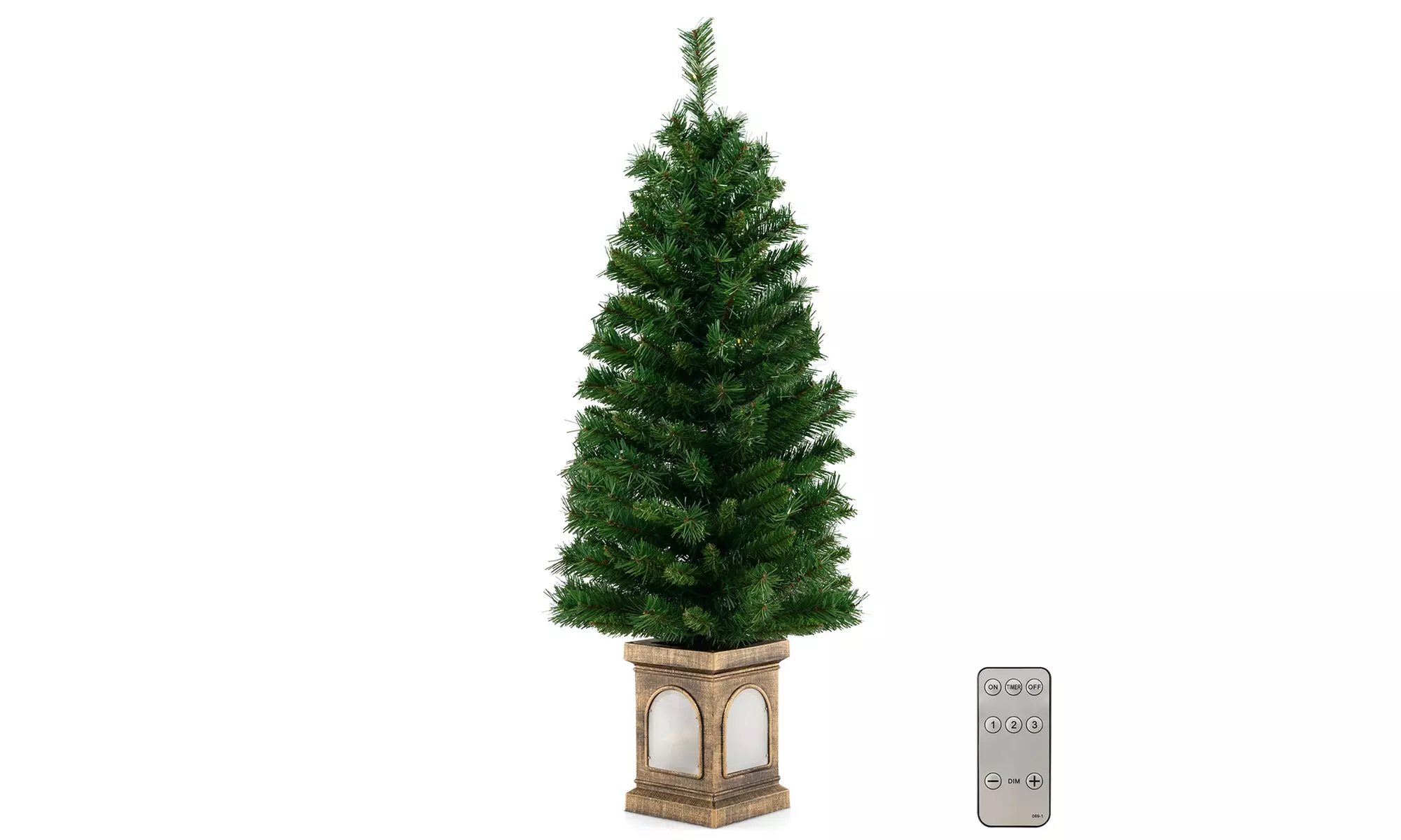 Costway 4 FT Pre-Lit Potted Christmas Tree Artificial Decor 3 Lighting Modes