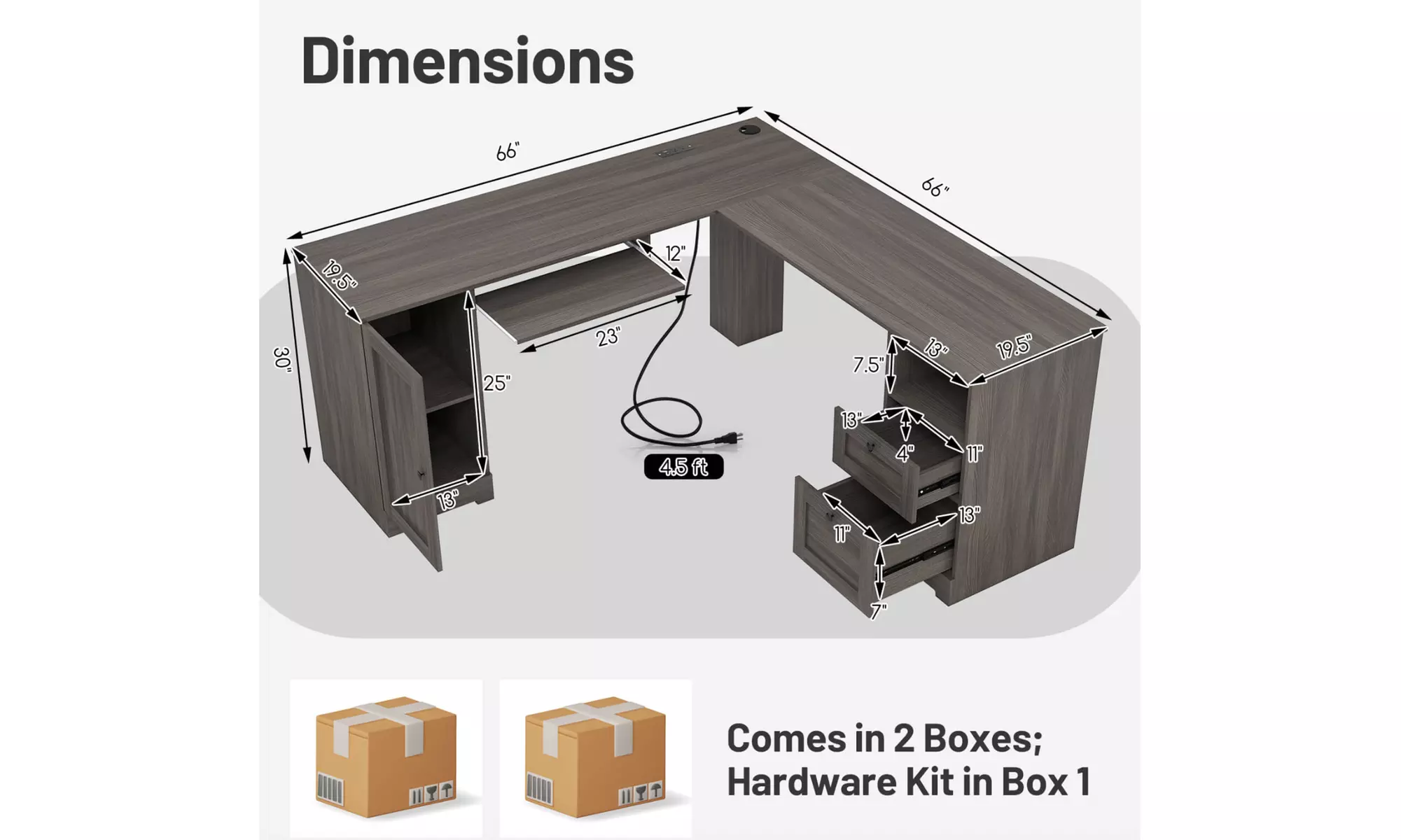 L-Shaped Corner Computer Desk with Drawers, Study Table with Storage