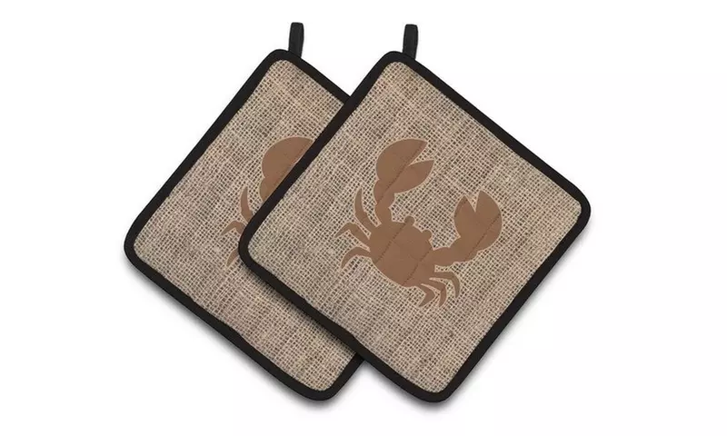 Carolines Treasures BB1104-BL-BN-PTHD Crab Faux Burlap &Brown Pair of Pot Holder - Primary Image