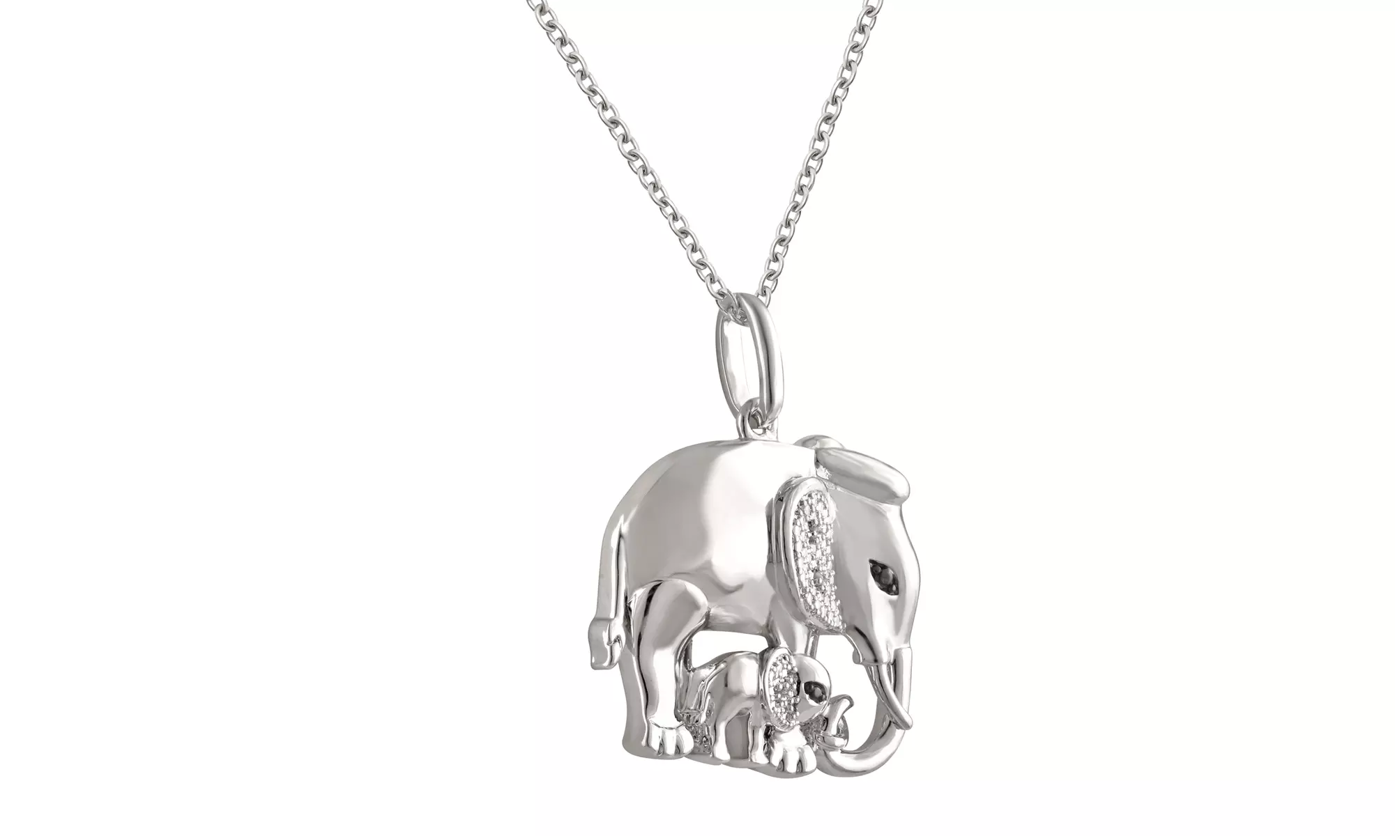 Diamond Accent Single Diamond Elephant Mom And Baby Pendant By DiamondMuse