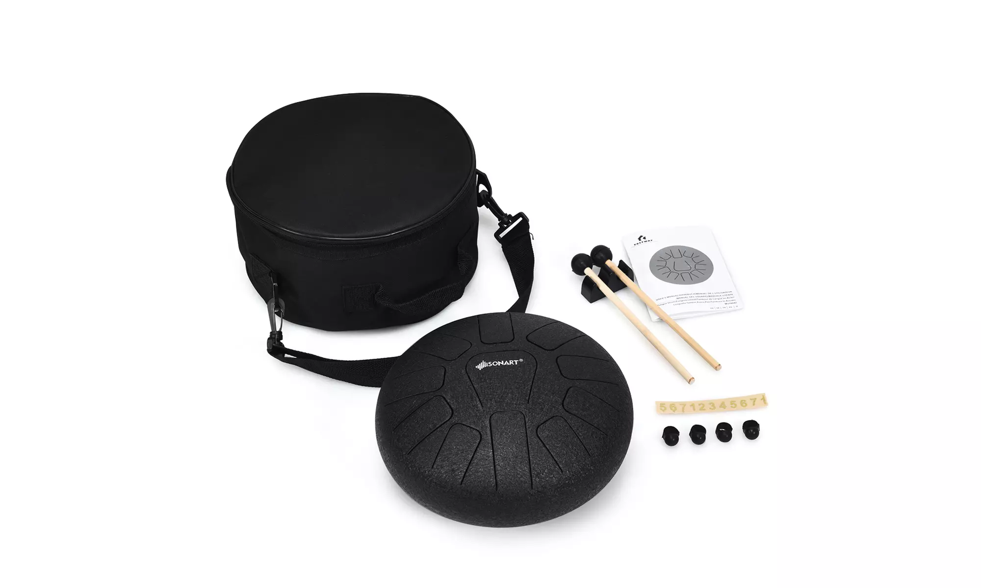 10" Steel Tongue Drum 11 Notes Mini Handpan Drum w/ Bag Mallets & Finger Picks - Primary Image