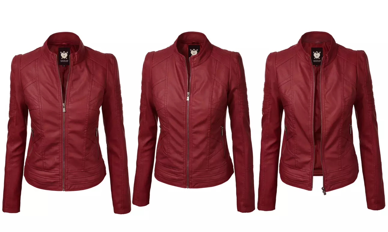 Made By Johnny Womens Faux Leather Zip Up Moto Biker Jacket