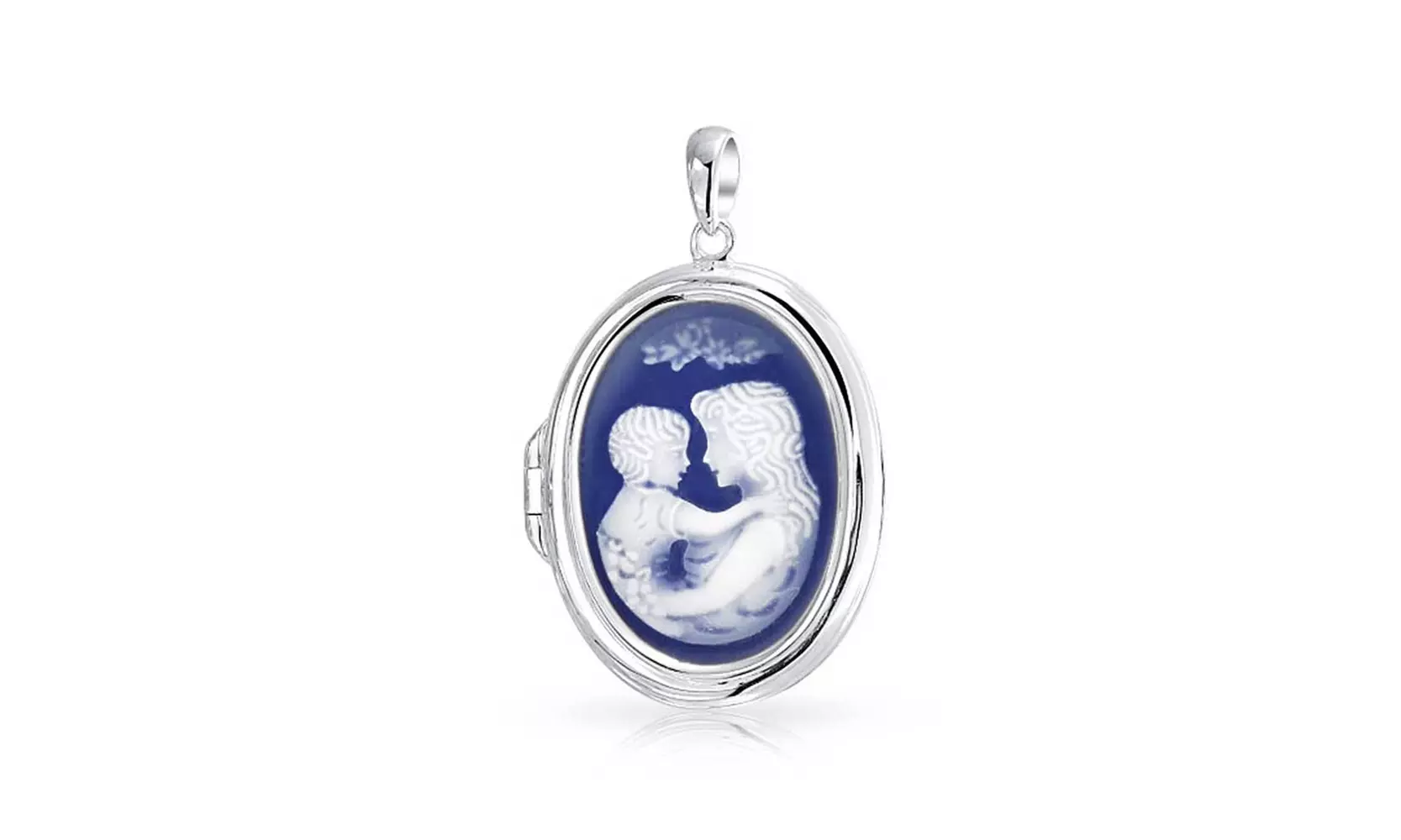 Bling Jewelry 925 Silver Blue Resin Cameo Mother Child Locket Pendant - Primary Image