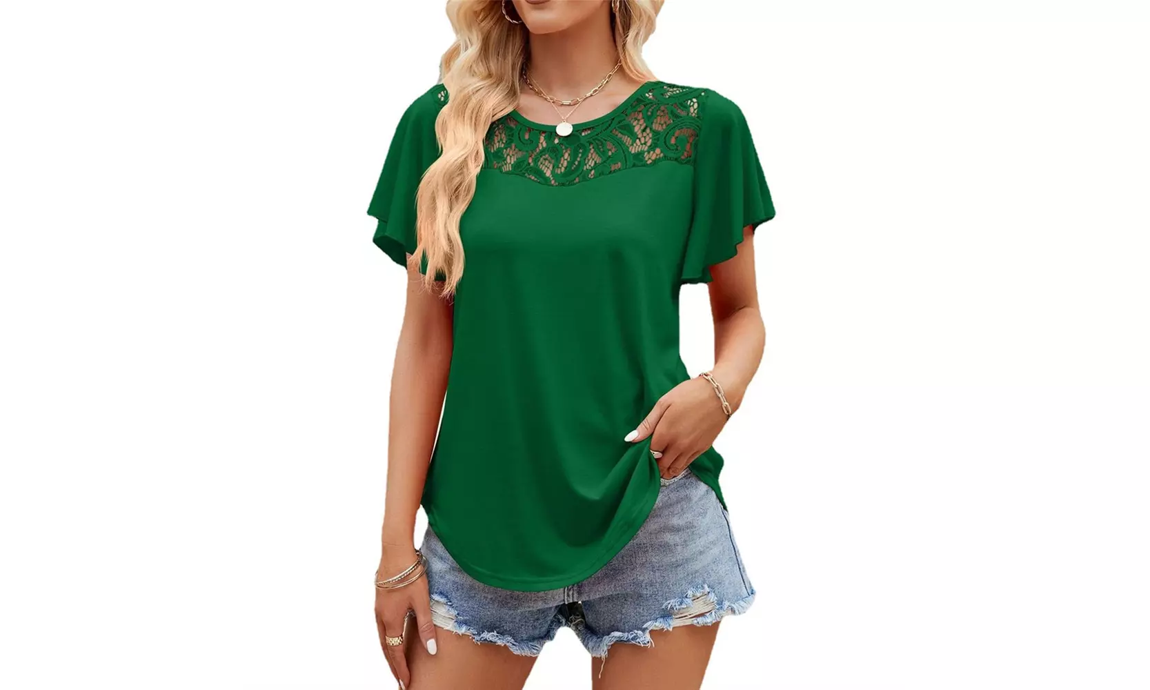 Women Short Sleeve Lace Shirts Summer Blouses Tunic Tops