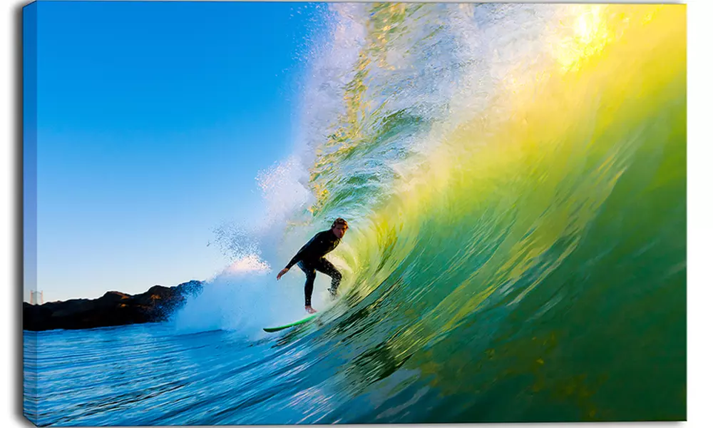 Surfer Beating Green Waves - Photo Canvas Art Print - Primary Image