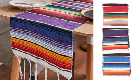 Mexican Table Runner Mexican Zarape Table Runner for Mexican Party 14 x 84 14*84 Purple+Red+Blue