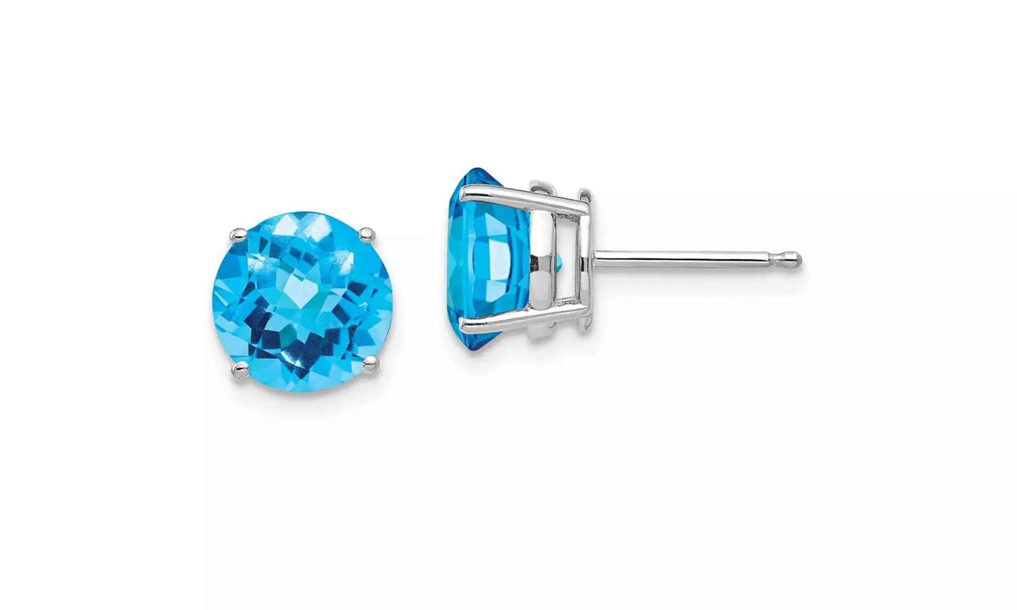 Paris Jewelry White Gold Plated Created 2Ct Round Swiss Blue Topaz Stud Earrings