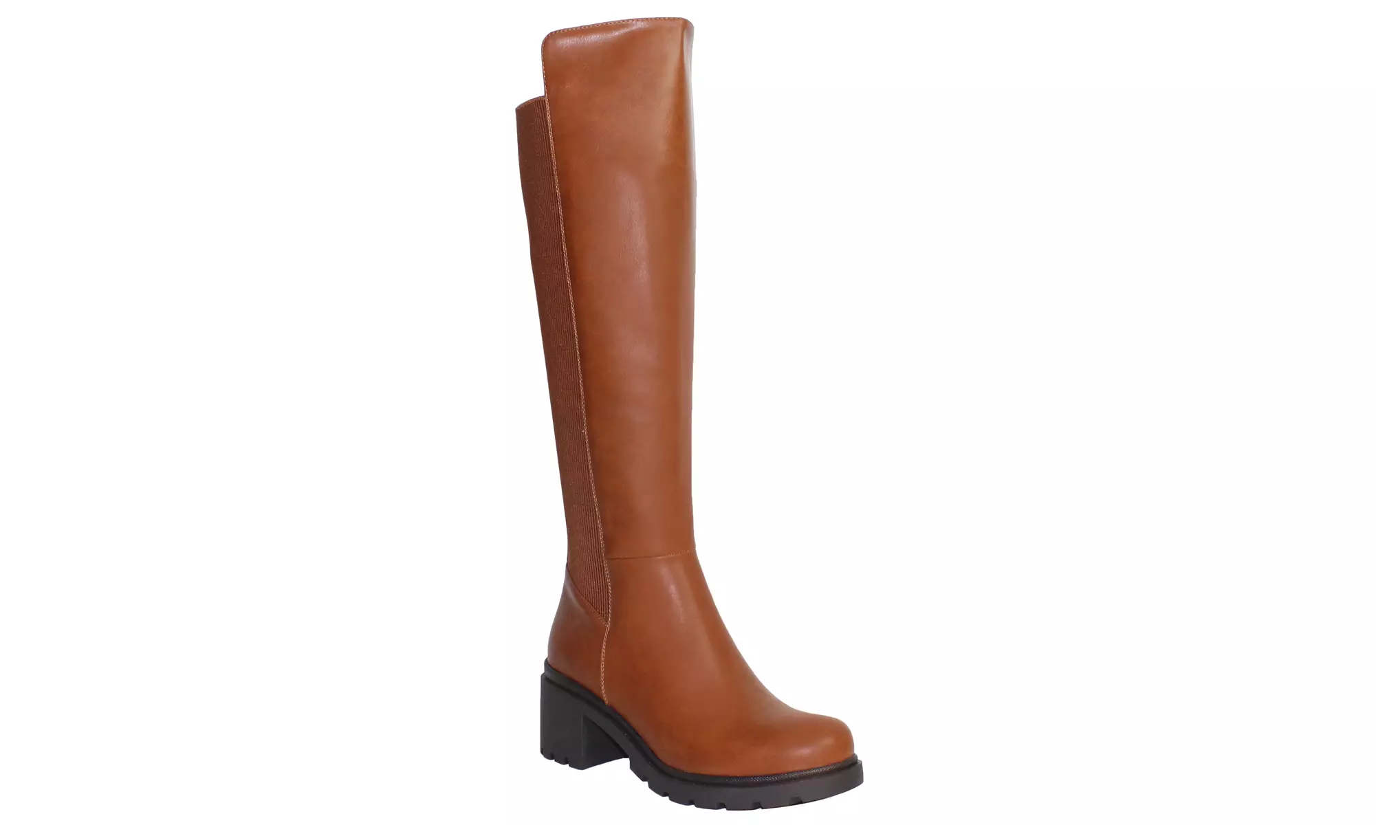 Women's Boots Knee High Chunky Heels Elastics Side Zipper Closure - Primary Image