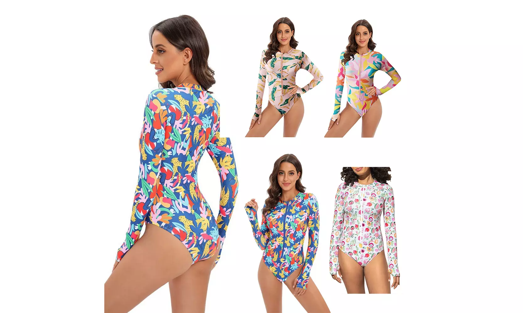 Women One Piece Bathing Suit Rash Guard Long Sleeve Swimsuit Surfing Wetsuit - Primary Image