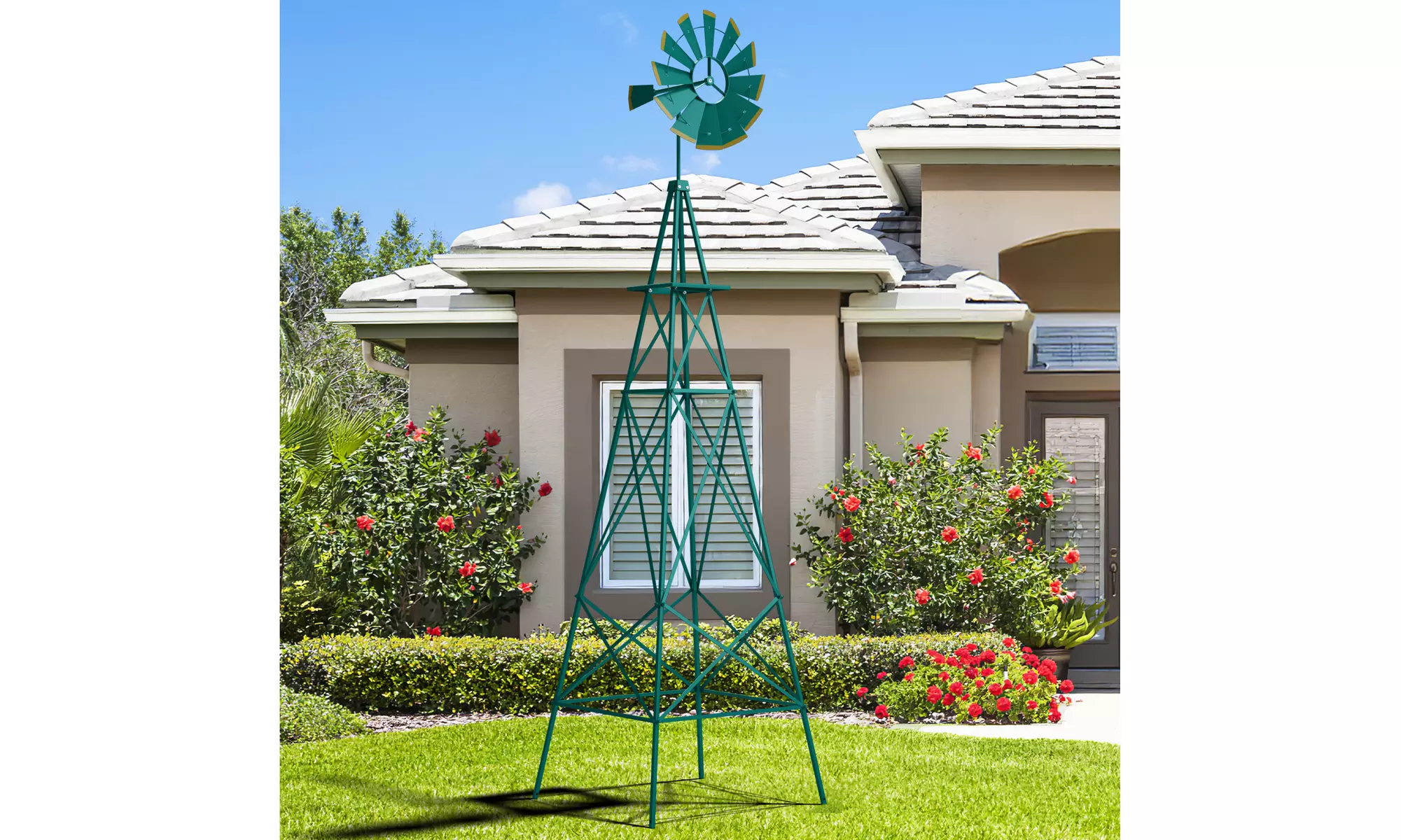 Costway 8Ft Tall Windmill Ornamental Wind Wheel Silver Garden Weather Vane