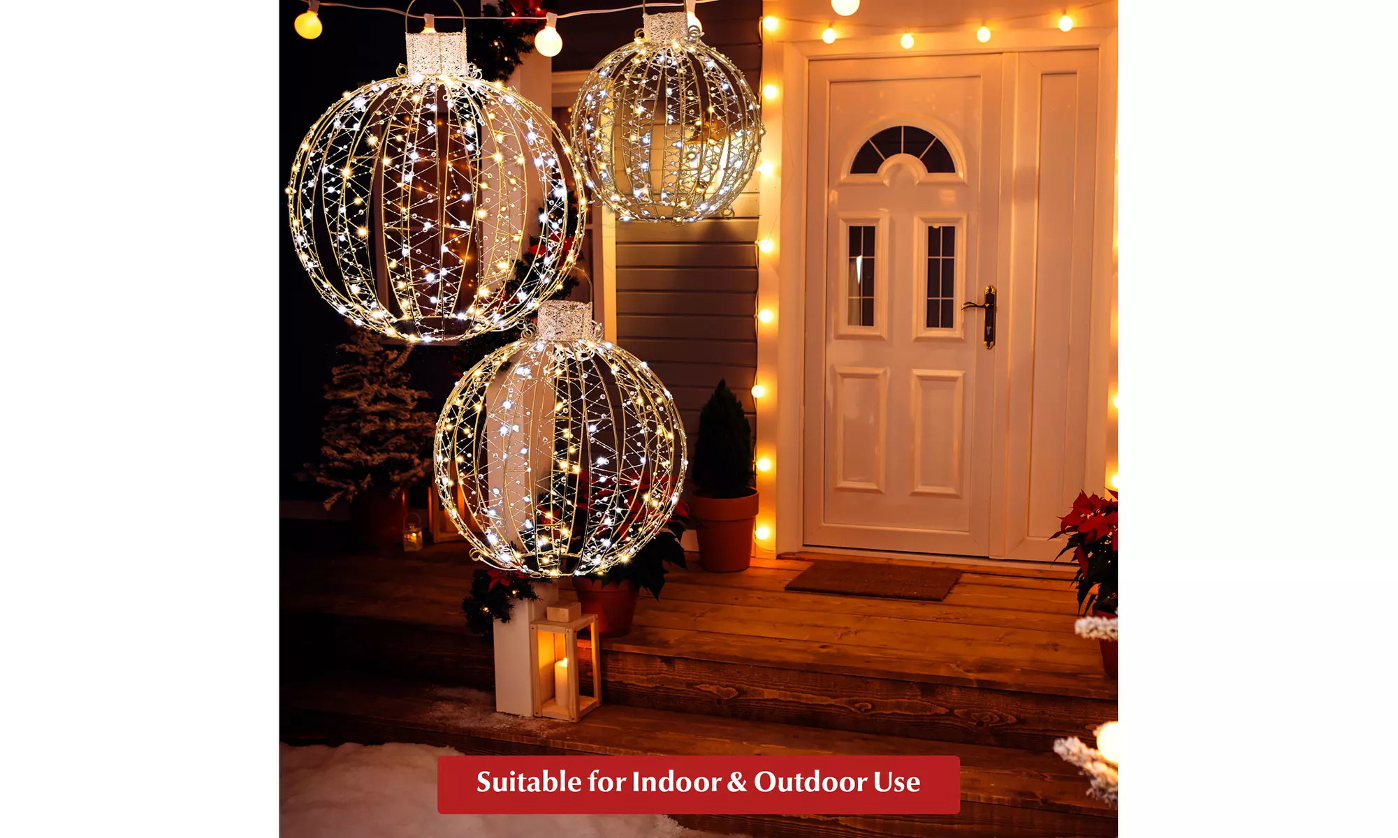 Costway Christmas LED Light Balls Outdoor Hanging Light Spheres 360 Lights