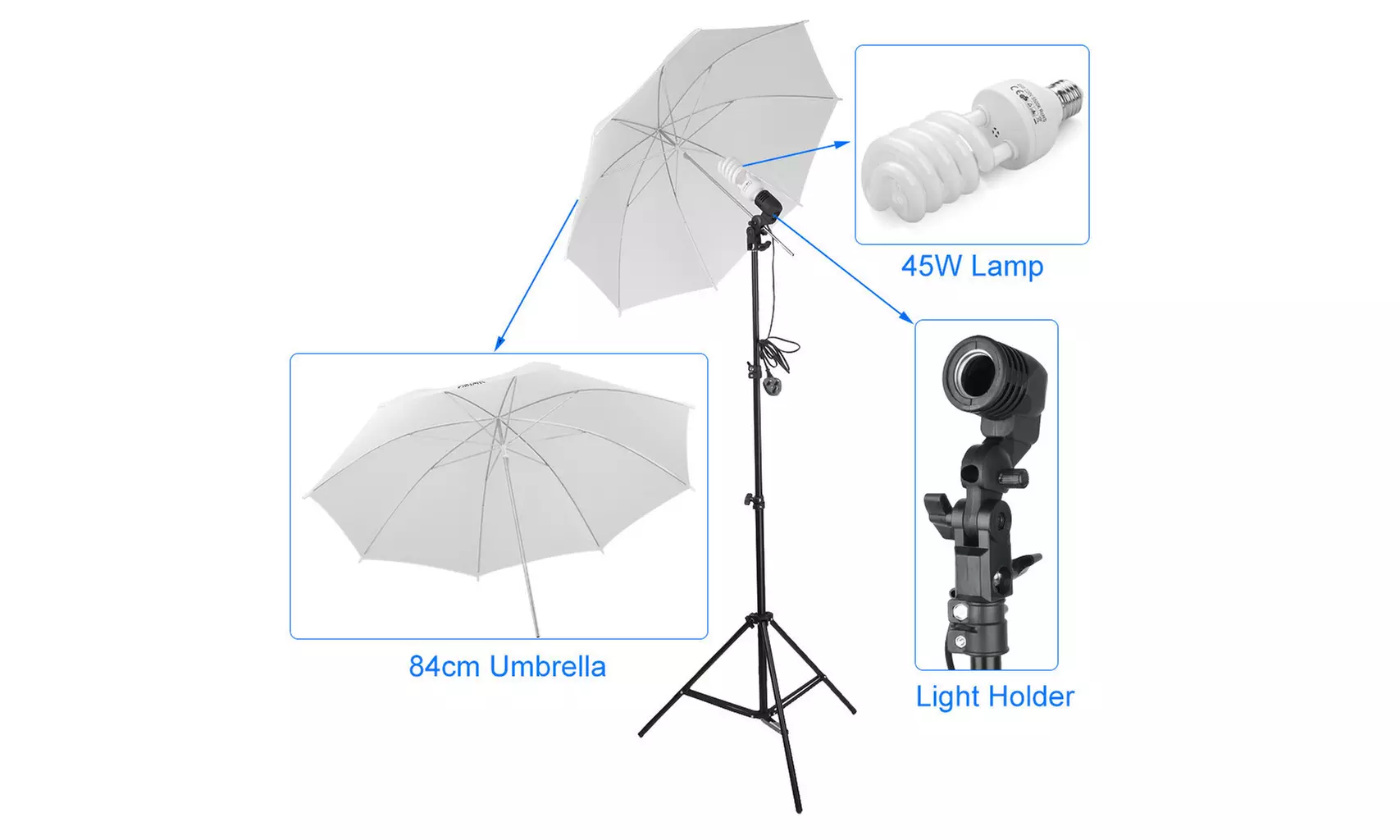 45W Adjustable Softbox Umbrella Backdrop Stand Photography Lighting Kit
