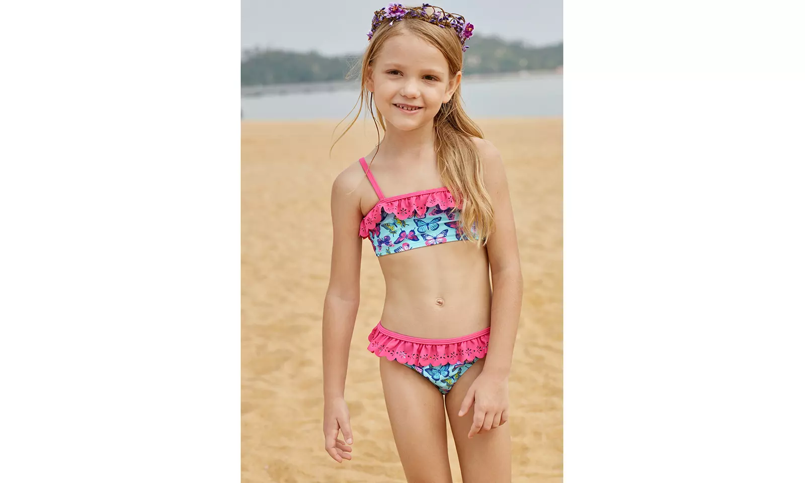 Sweet Butterfly Print Ruffle Child Girls Bikini Swimwear - Second Medium