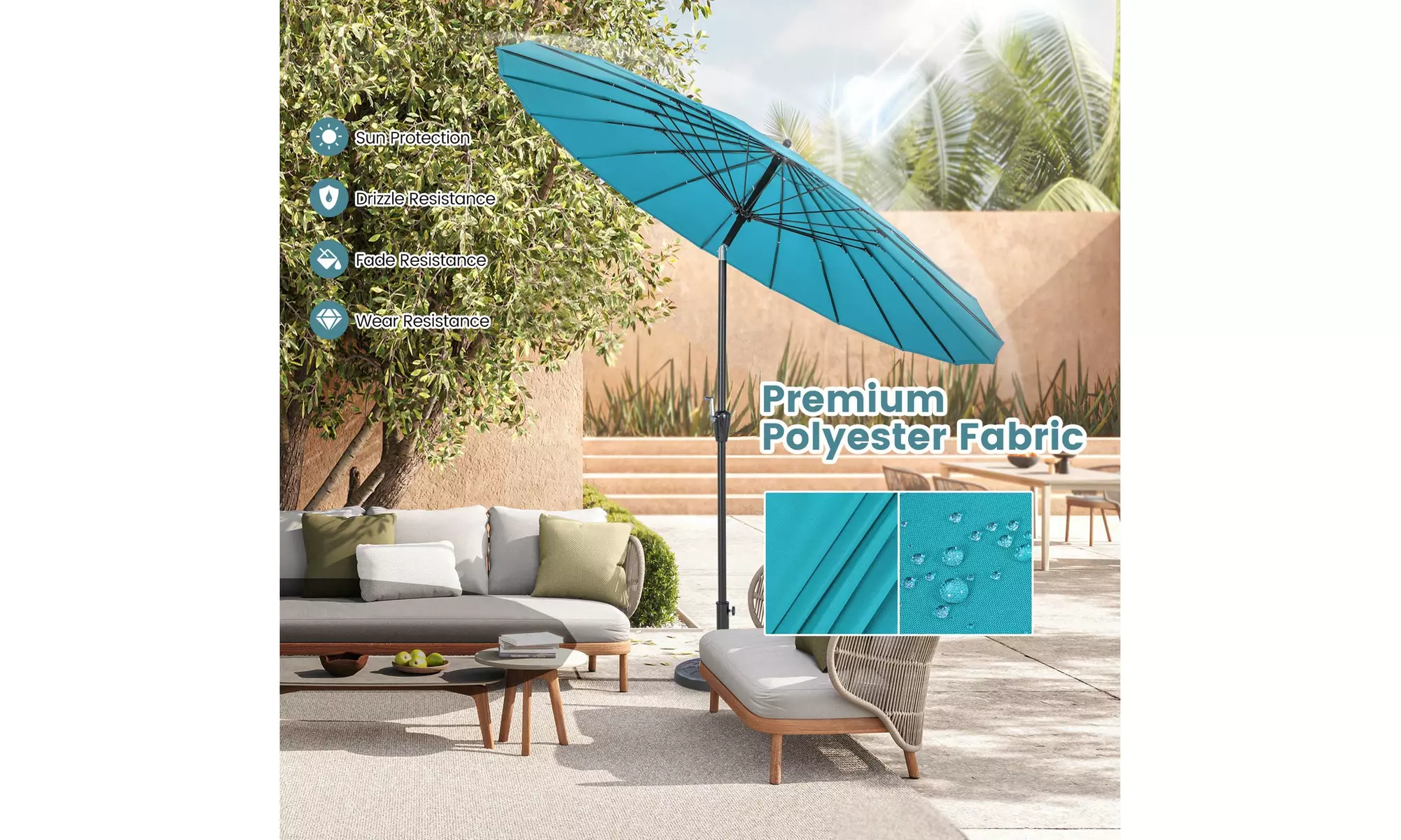 Costway 9 FT Round Patio Umbrella with Push Button Tilt & Crank Handle