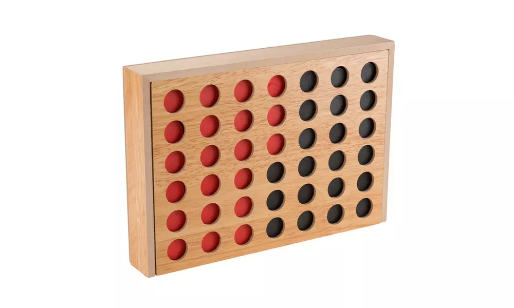 Classic Four in a Row Game Wooden Travel Board Game - Adults, Kids, Boys & Girls - Second Medium