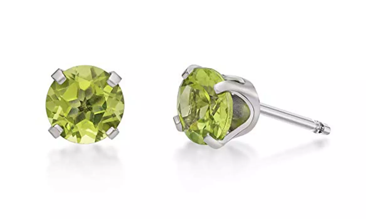 14k White Gold Plated 5 mm Round Genuine Peridot Stud Earrings - Primary Image