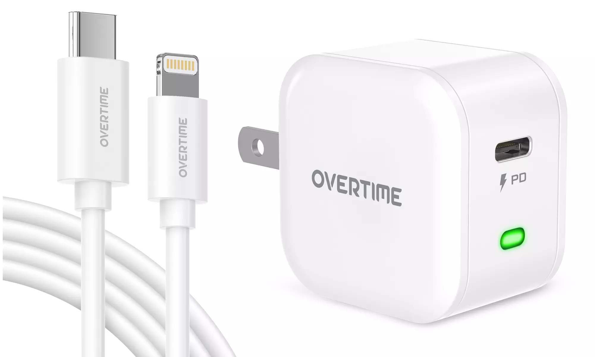 Overtime USB C Charger Set, 20W iPhone Charger and USBC-Lightning Cable - White  - Primary Image