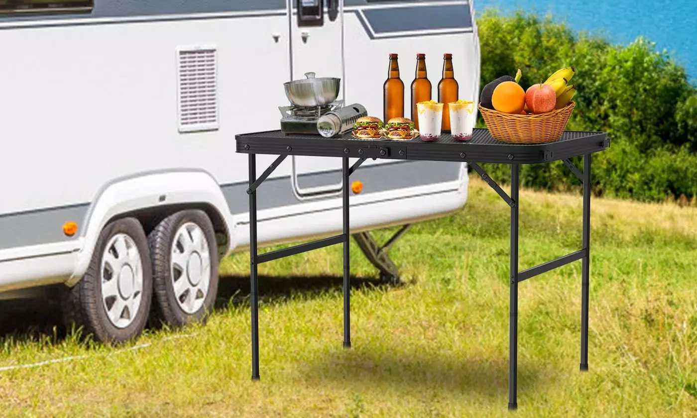  LakeForest Portable Aluminum Folding Camping Table and Grill Stand