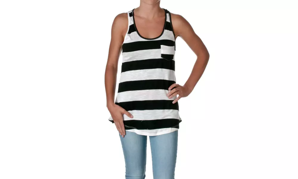 DNA Couture Side Pocket Striped Sleeveless Top RS1713-1 - Primary Image