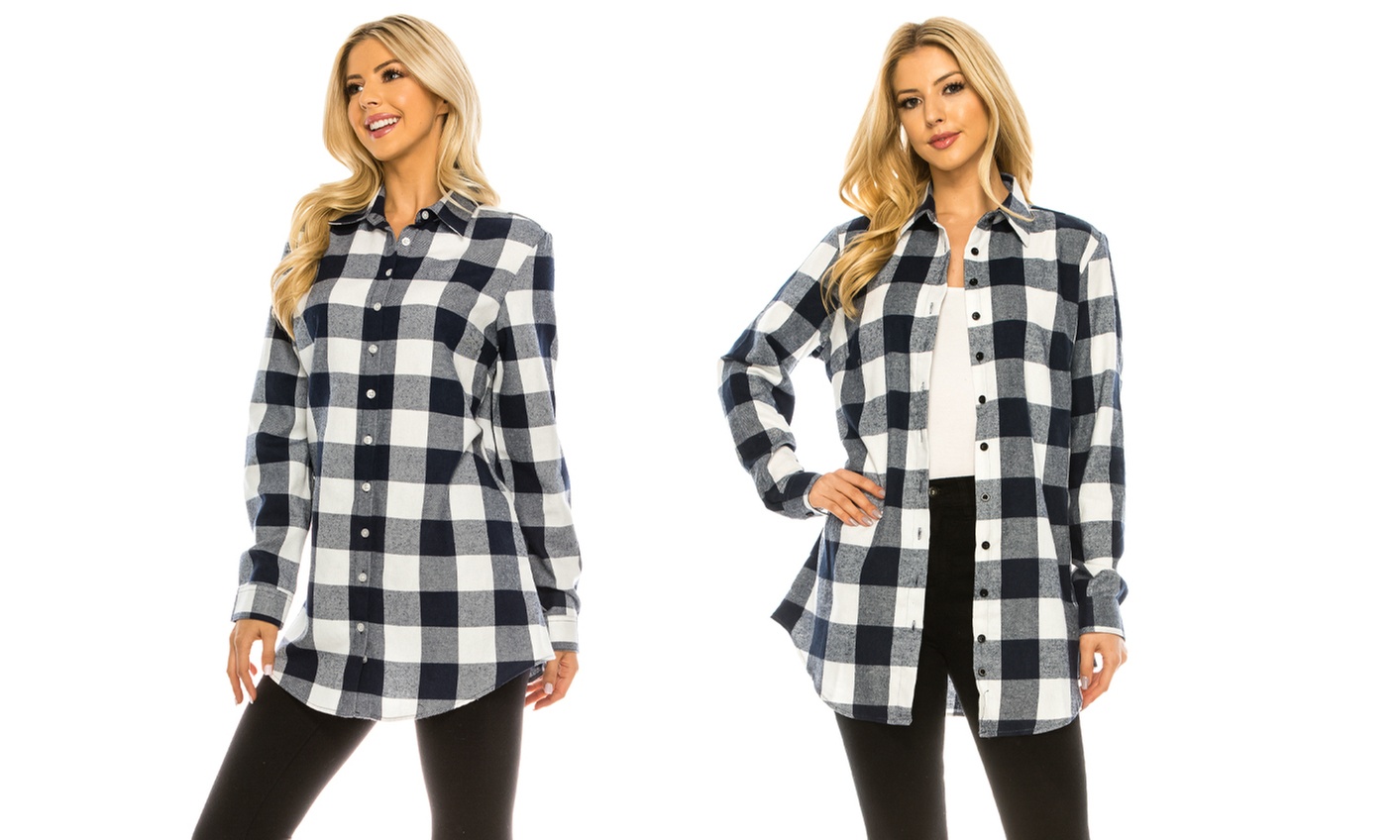 Haute Edition Women's Plaid Flannel Button Down Tunic Shirt S-3X