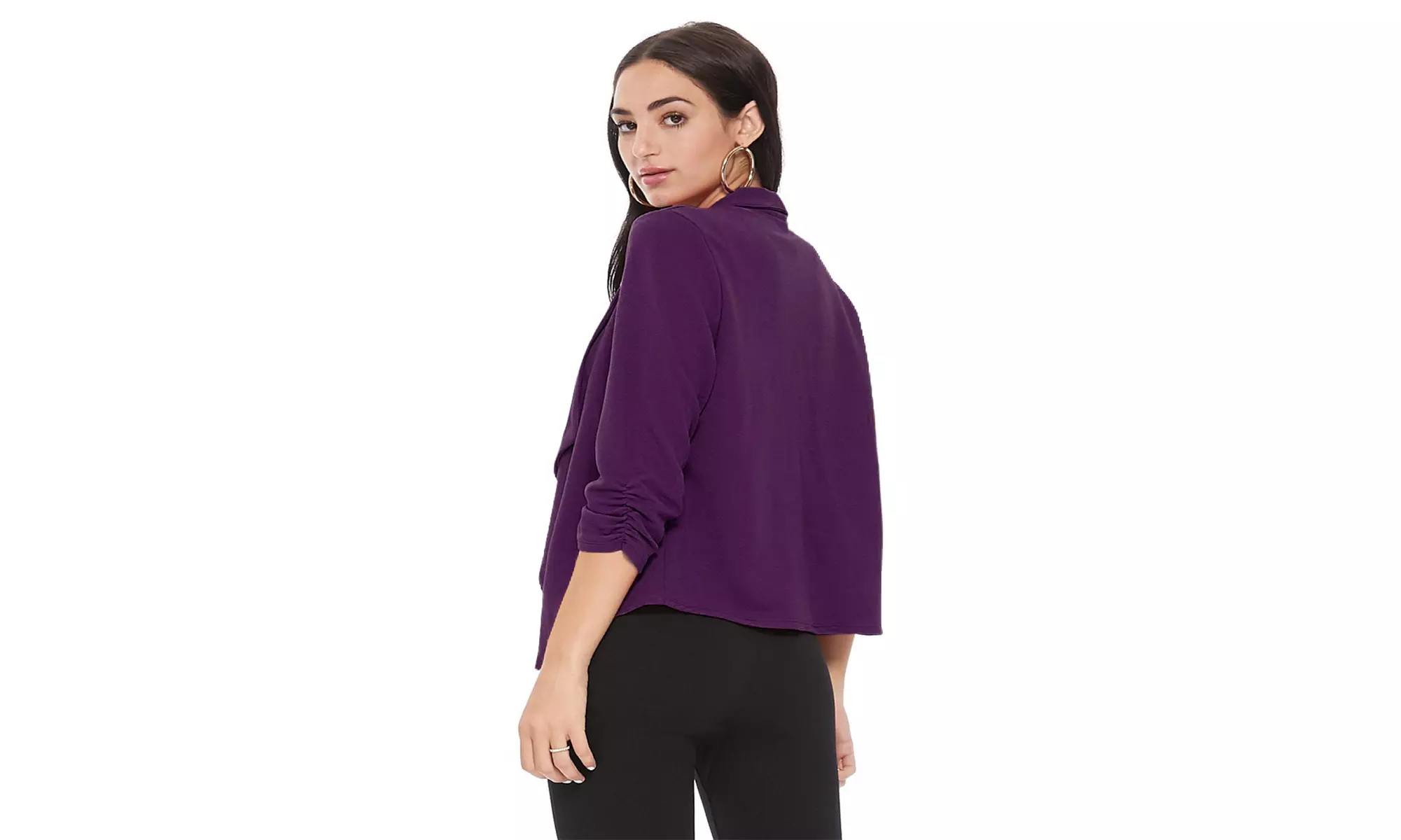 MOA Collection Solid Draped Open Front 3/4 Sleeve Jacket