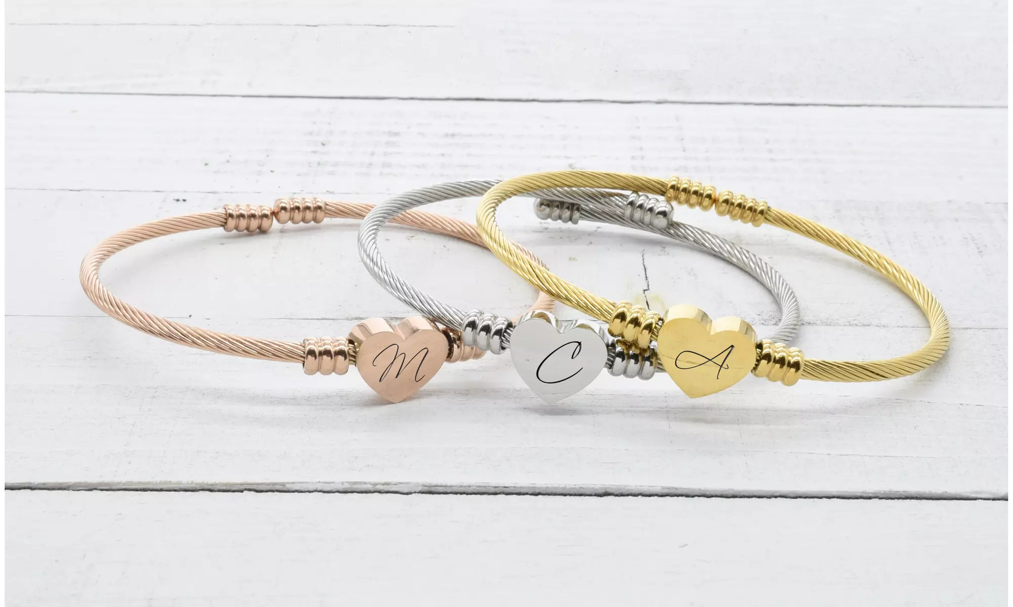 Heart Cable Initial Bracelet by Pink Box - 3 Colors Available - Primary Image