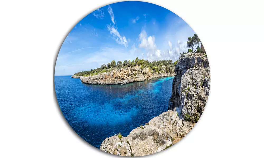 Cove of Cala Pi Mallorca Panorama' Large Seascape Art Metal Circle Wall Art - Second Medium