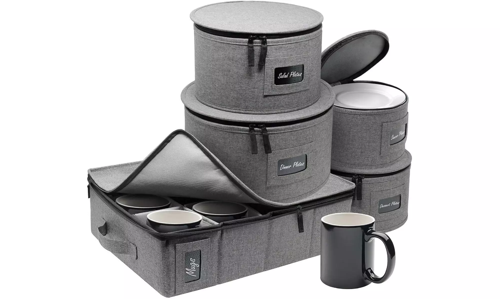 Sturdy China Dinnerware Storage Set - Hard Shell Holder for Round Plates & Cups - Primary Image