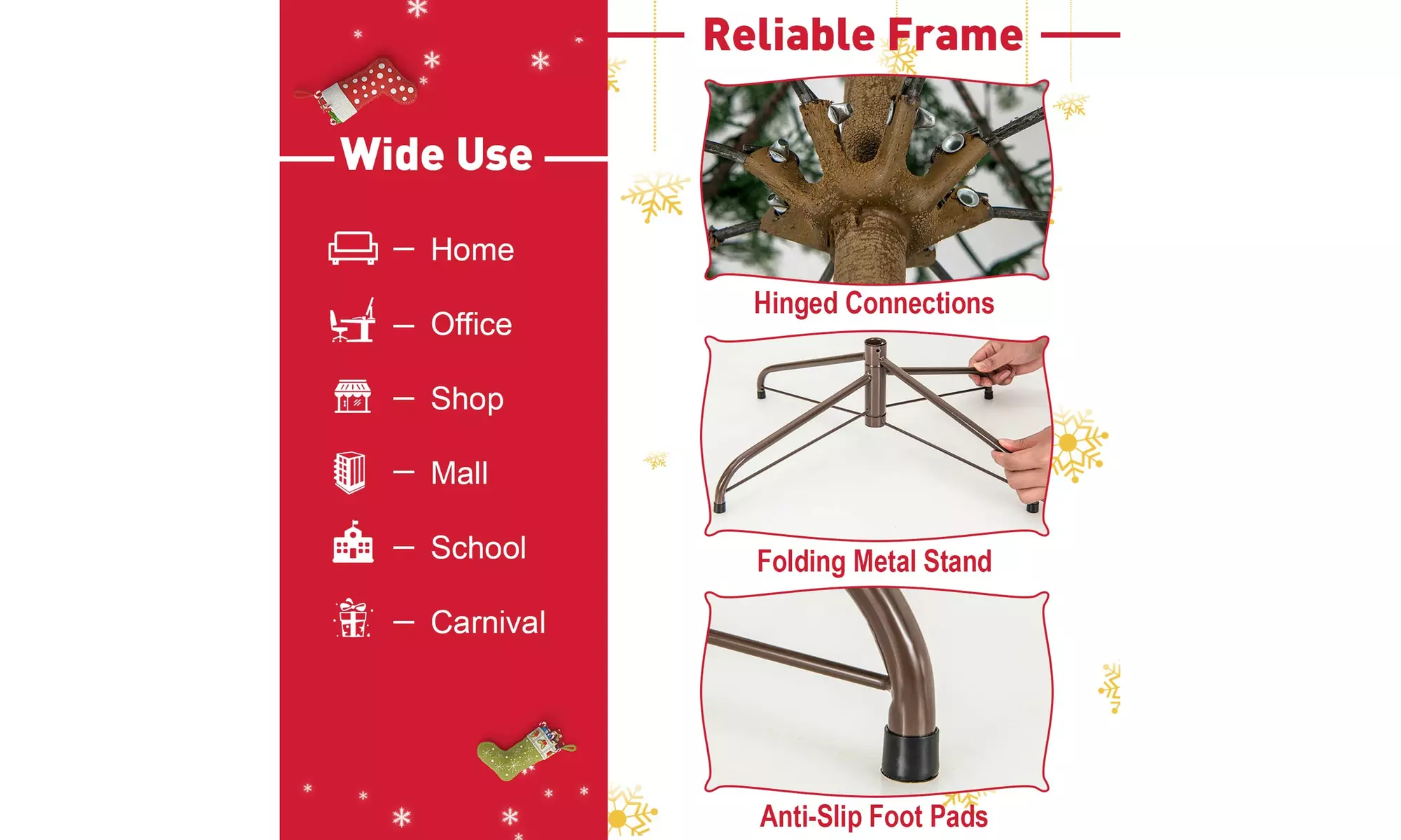 Costway 6.5/7.5 FT Pre-Lit Christmas Tree Hinged w/ Branch Tips Timer Lights