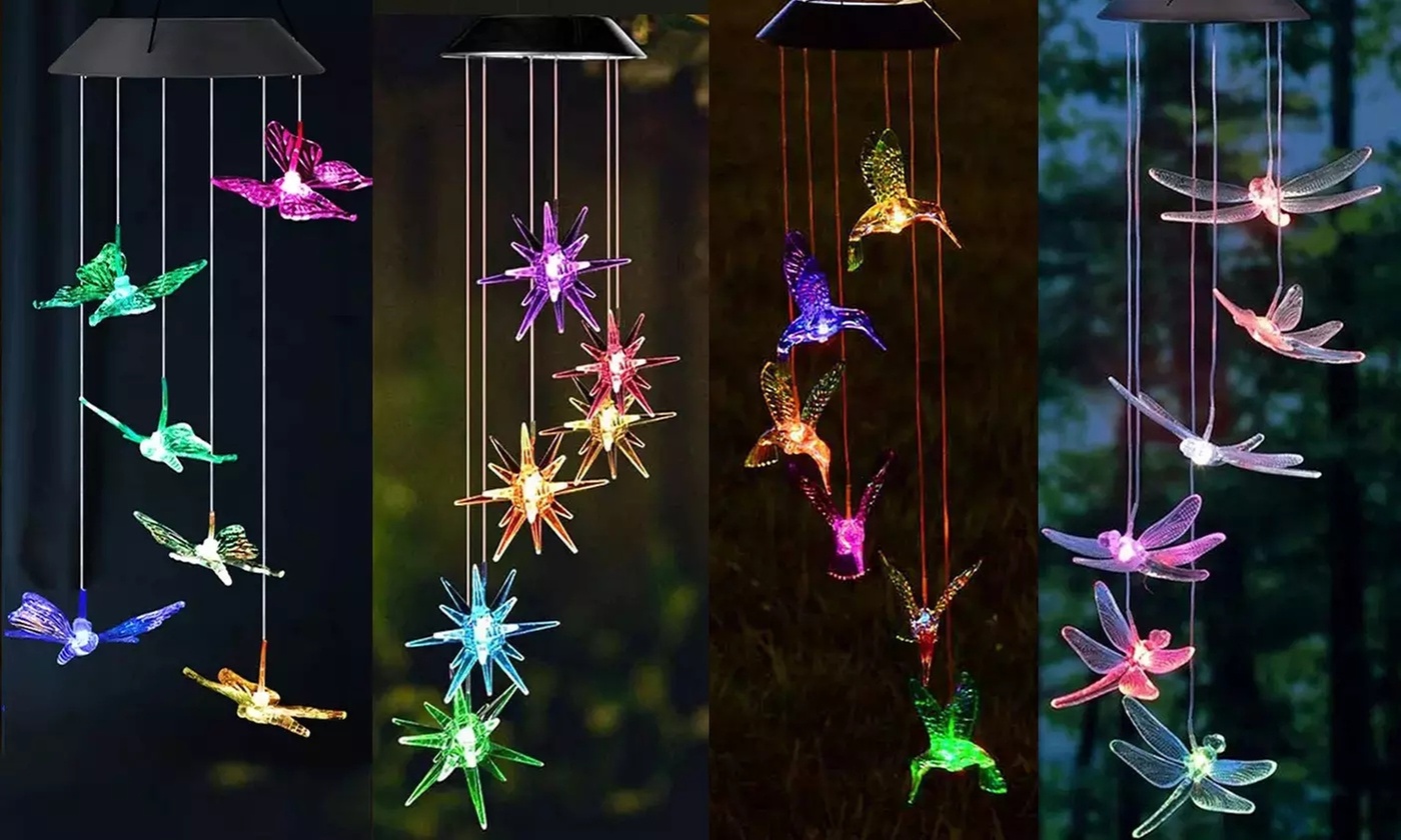 Solar Wind Chime Lights LED Color Changing Yard Hanging White Ball Cardinal Bird