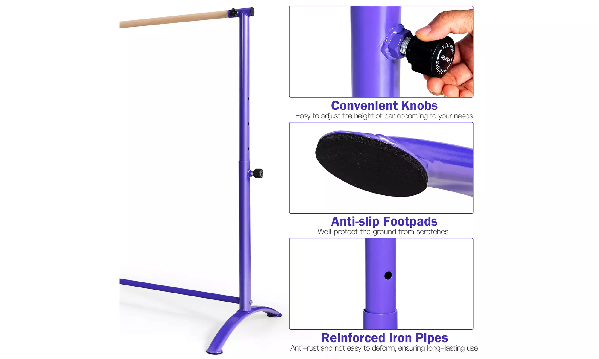 Costway 51'' Portable Freestanding Stretching Dancing Ballet Bar 4 Heights