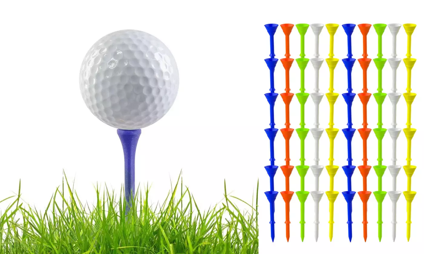 60Pcs Sports Golf Tees Plastic 3 1/4 inch Upgrade Unbreakable Multicolors Long - Primary Image