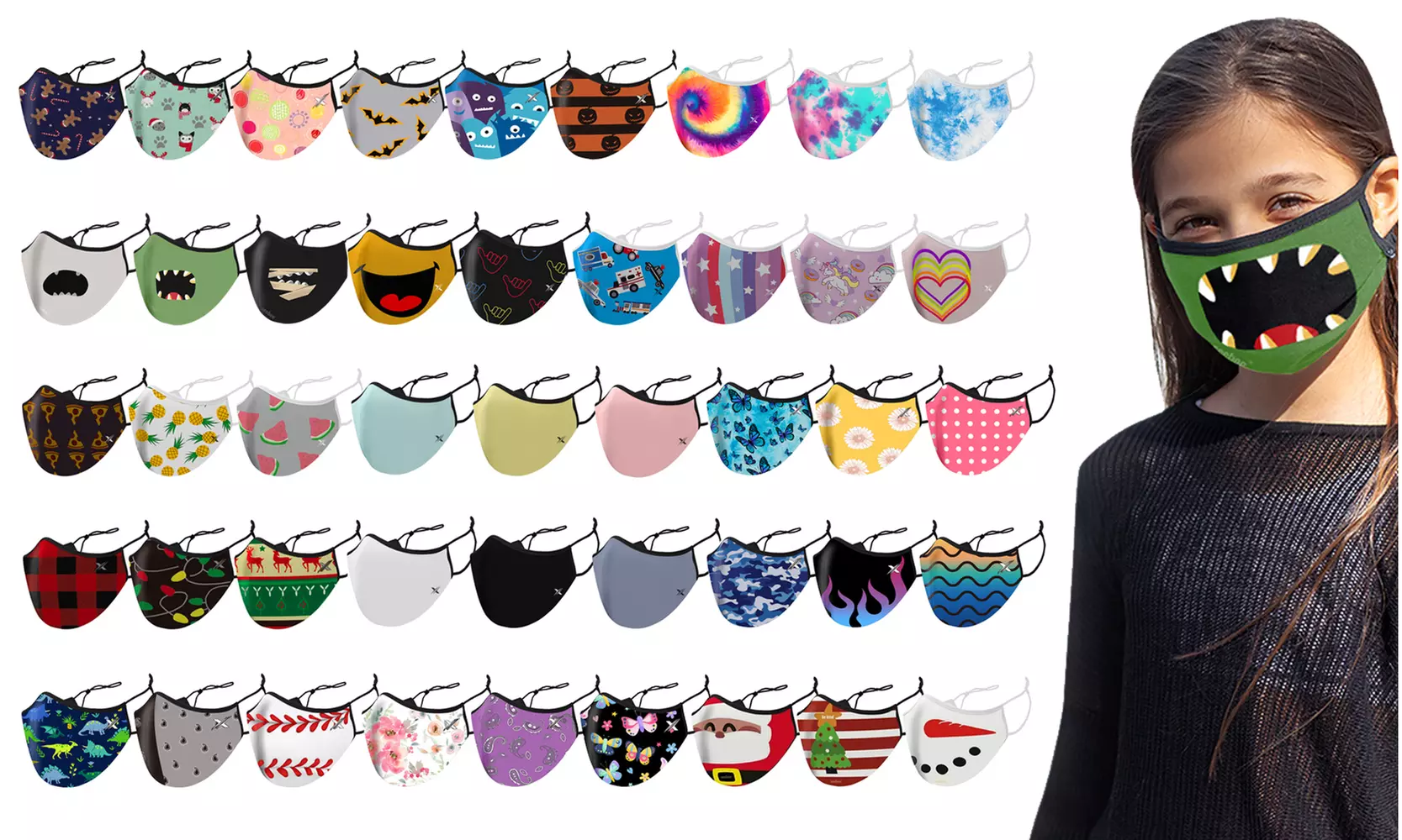 3-Pack: Kids Dual-Layer Reusable Face Masks With Adjustable Earloops - Primary Image