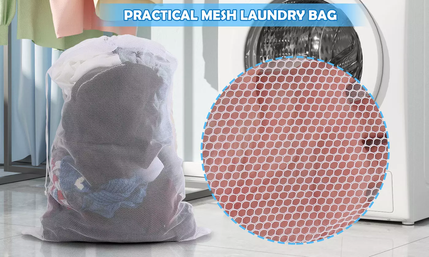 2Pcs Heavy Duty Laundry Bag Large Mesh Wash Clothes With Drawstring Top Closure