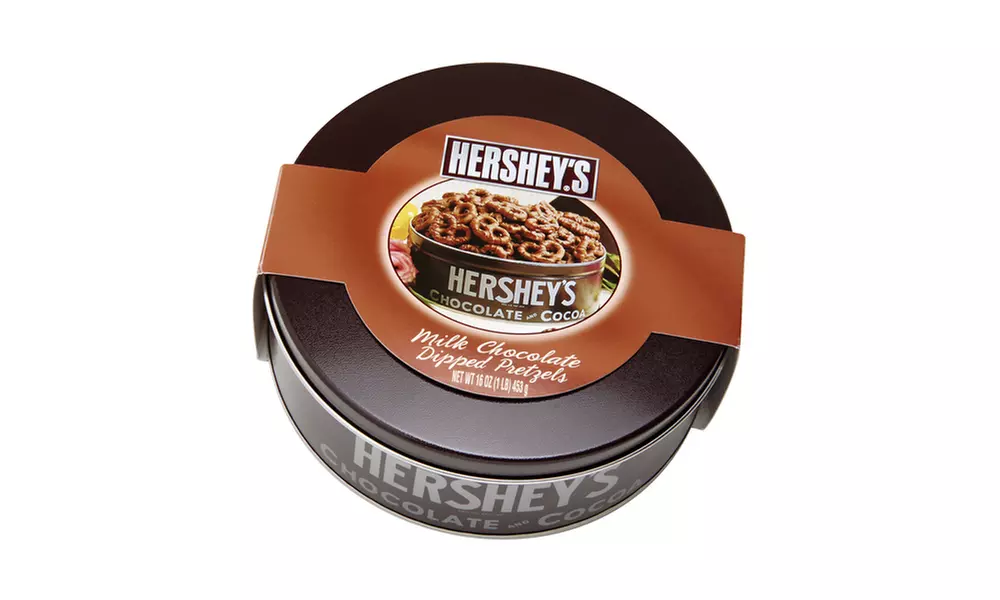 Hershey's Milk Chocolate Covered Pretzel Tin w/ Sleeve 16 oz: 1 Count - Primary Image