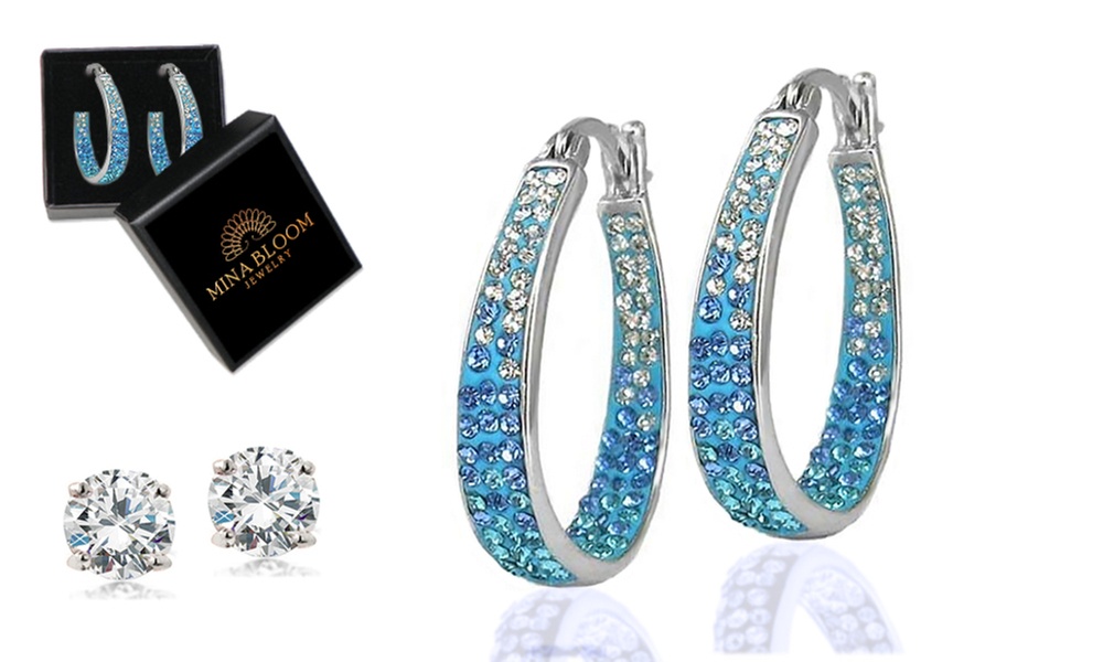 Crystal Hoop Earring 2.00 CT Studs and Giftbox Made With Crystals From Swarovski
