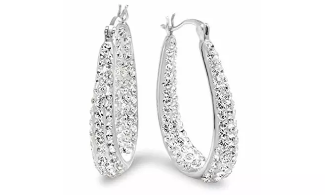 18K White Gold Plated Hoops with Swarovski Element Crystals - Primary Image