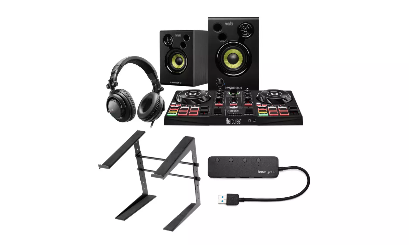 Hercules DJ Learning Kit with Laptop Stand and Gear 4-Port USB 3.0 Hub - Primary Image